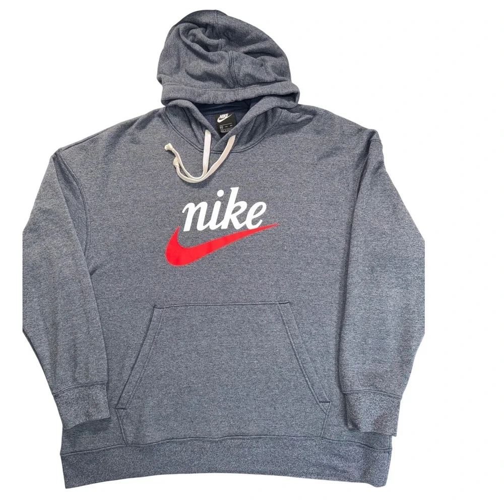 Nike Mens XXL Blue Heathered Graphic Pullover Hoodie Swoosh Logo Sportswear